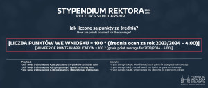 [ LICZBA PUNKTÓW WE WNIOSKU = 100 * (średnia ocen za rok 2023/2024 - 4.00) ]